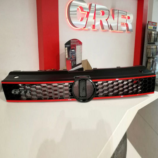 Carner Μάσκα για VW Polo 6R/6C 2009-2016 GTI Look Κυψελωτή με Κόκκινο Σιρίτι