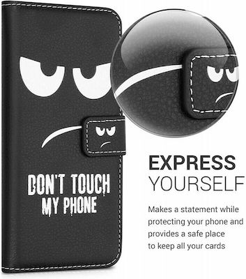 KWmobile Portofel Piele artificială Don't Touch My Phone / Black / White (Redmi Note 10 / 10s / Poco M5s) 54550.02