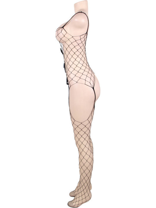 Queen Lingerie Цяло Боди С Мрежести Чорапи И Топ Къс Топ Черно