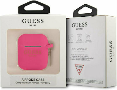 Guess 4G Charm Hülle Silikon in Fuchsie Farbe für Apple AirPods 1 / AirPods 2