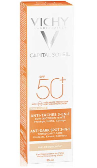 Vichy Capital Soleil Anti-Dark Spot 3-in-1 Αδιάβροχη Αντηλιακή Κρέμα Προσώπου SPF50 με Χρώμα 50ml
