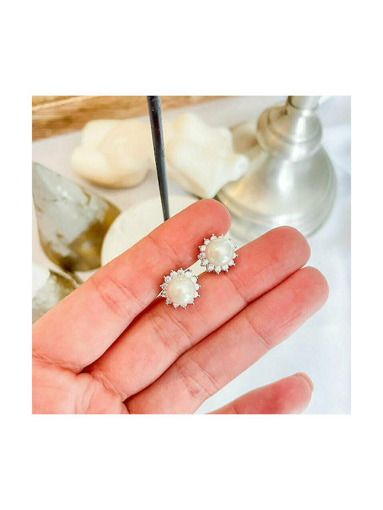 Studded Rosette Earrings with Pearls Awear Rosette Silver - Pearl