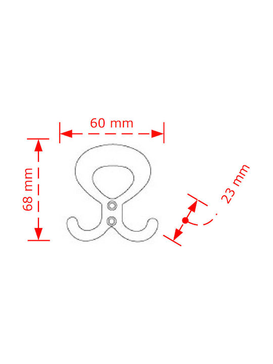 Viobrass Antică Agățătoare de Perete 102 Metalică 2 Sloturi 6x6.8cm 1buc