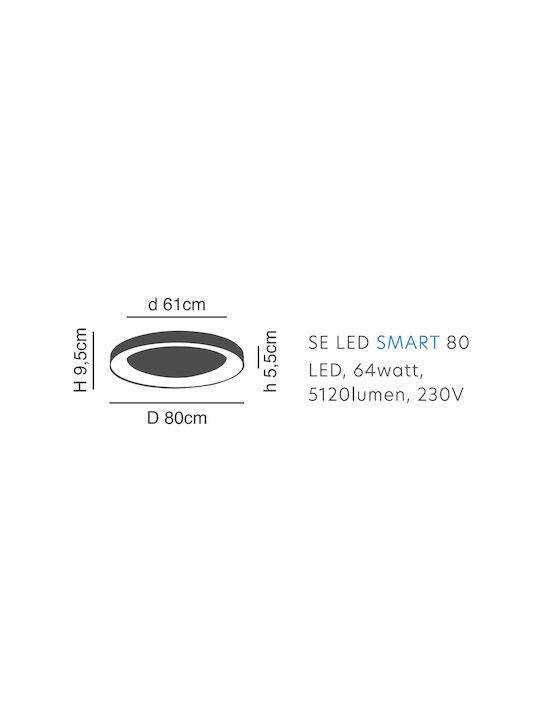 Home Lighting Amaya Smart Πλαφονιέρα Οροφής 80εκ. Ασημί με Ενσωματωμένο LED και Τηλεχειριστήριο