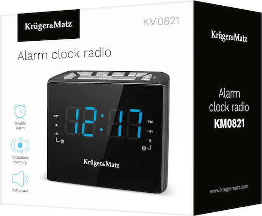 Kruger & Matz Tabletop Digital Clock LED Plastic with Alarm Clock & Radio Black KM0821