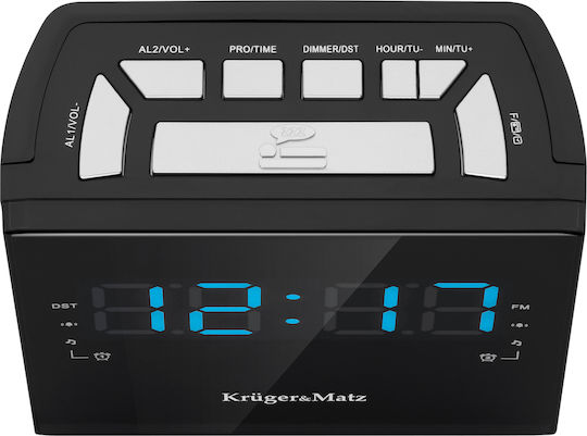 Kruger & Matz Tabletop Digital Clock LED Plastic with Alarm Clock & Radio Black KM0821
