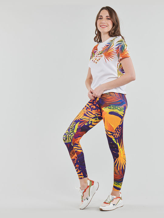 Desigual Tropical Frauen Gekürzt Leggings Hochgeschnitten Blau