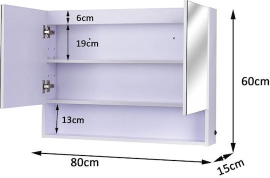 HomCom Правоъгълена Банско Огледало LED от MDF с Шкаф, Рафт & Осветление 80x60см Бял