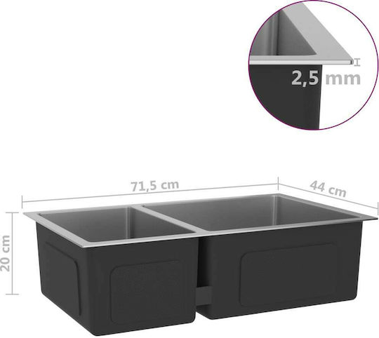 vidaXL Ένθετος Νεροχύτης Δεξιός Inox Σατινέ Μ71.5xΠ44cm Ασημί