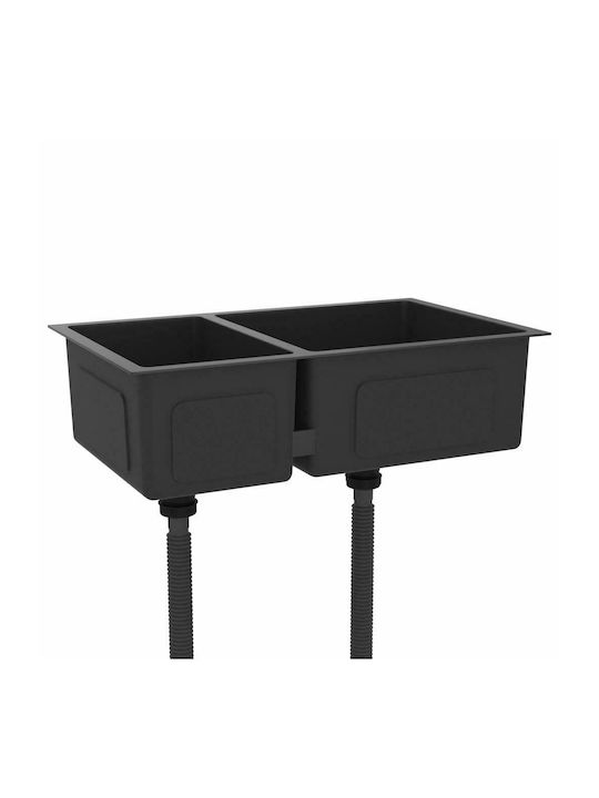 vidaXL Ένθετος Νεροχύτης Δεξιός Inox Μ71.5xΠ44cm Μαύρος