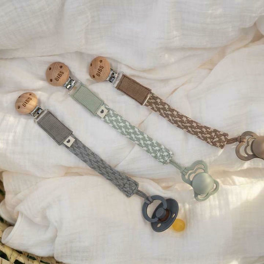 Bibs Pacifier Ribbon Paci Braid from Fabric Cloud/Iron Gray