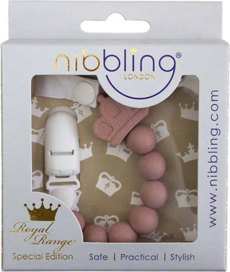 Nibbling Chain Pacifier Crown with Beads made of Silicone Pink BR76274