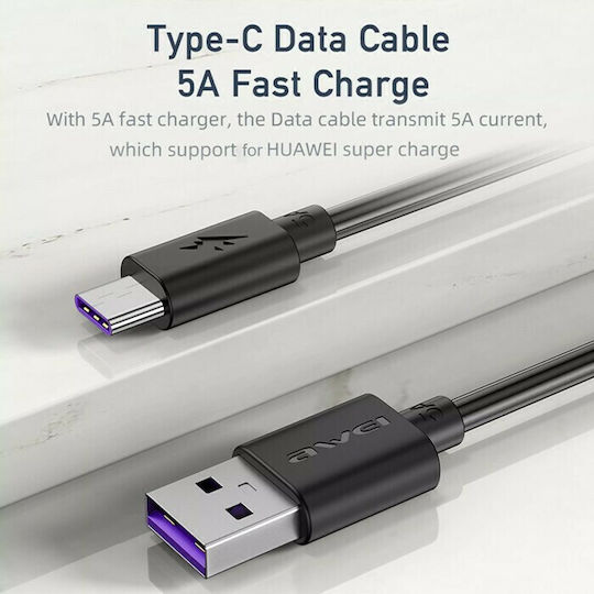 Awei CL-113T USB 2.0 Cable USB-C male - USB-A Μαύρο 0.30m AW-CL-113T