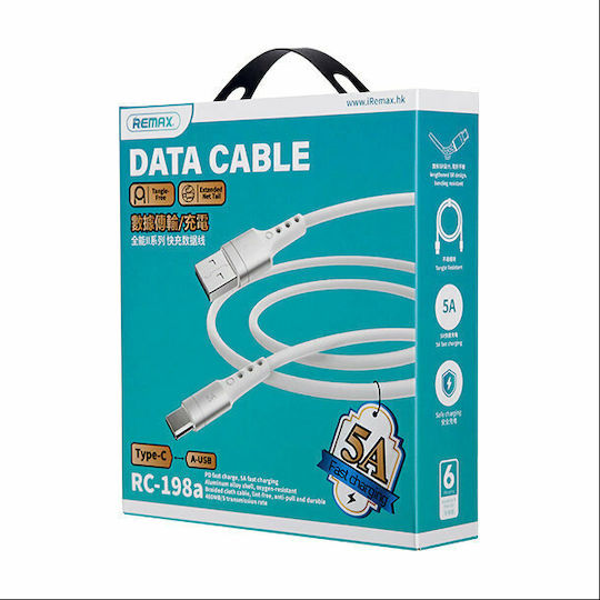Remax Cablu Braided USB 2.0 USB-C Masculin - USB-A 65W PD Alb 1m