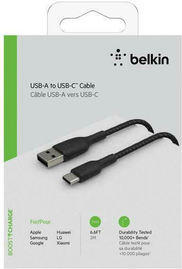 Belkin Braided USB 2.0 Cable USB-C male - USB-A 15W Μαύρο 2m CAB002bt2MBK