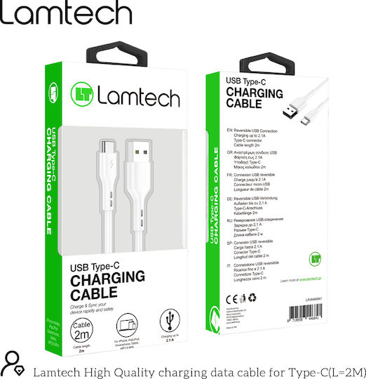 Lamtech USB 2.0 Cable USB-C male - USB-A 18W Λευκό 2m LAM446841
