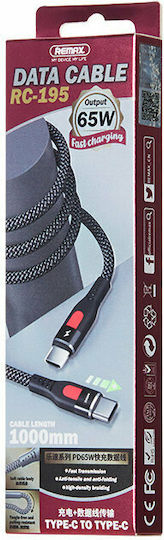 Remax Lesu RC-195C-C Braided USB 2.0 Cable USB-C male - USB-C 65W PD Μαύρο 1m