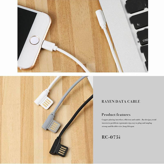 Remax Rayen RC-075a Winkel (90°) / Reguläres USB 2.0 Kabel USB Typ-C männlich - USB-A Schwarz 1m