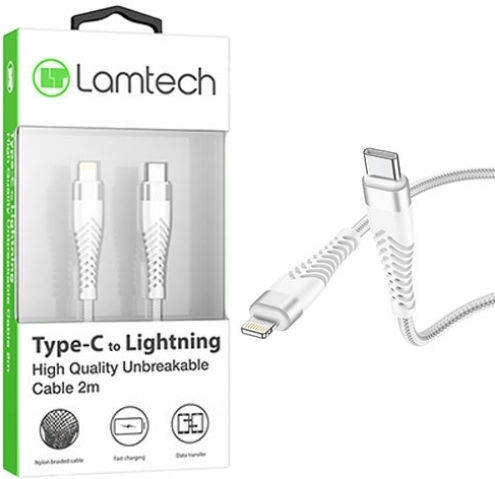 Lamtech Braided USB-C to Lightning Cable Λευκό 2m (LAM023640)
