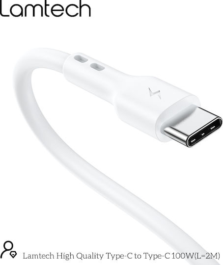 Lamtech USB 2.0 Cable USB-C male - USB-C 100W PD Λευκό 2m LAM023664