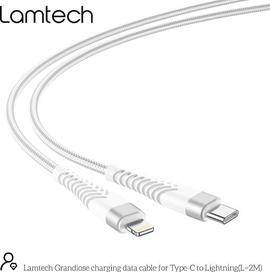 Lamtech Braided USB-C to Lightning Cable Λευκό 2m (LAM023640)