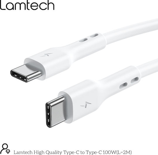 Lamtech USB 2.0 Cable USB-C male - USB-C 100W PD Λευκό 2m LAM023664