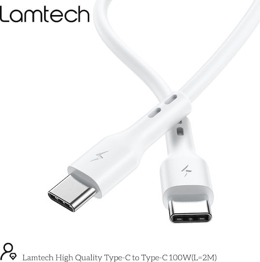 Lamtech USB 2.0 Cable USB-C male - USB-C 100W PD Λευκό 2m LAM023664