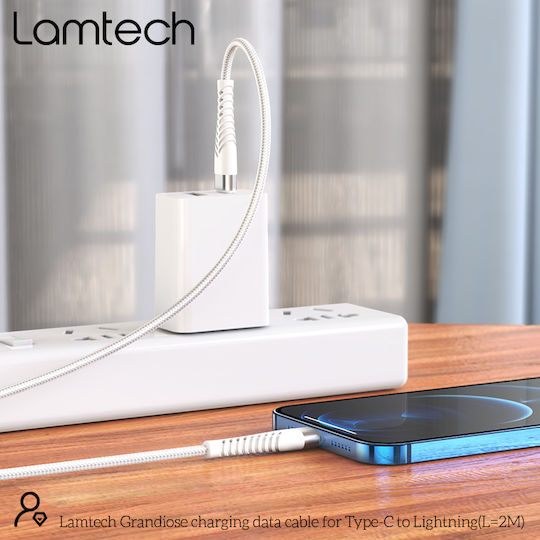 Lamtech Braided USB-C to Lightning Cable Λευκό 2m (LAM023640)