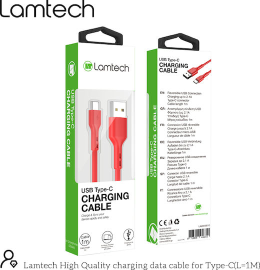 Lamtech USB 2.0 Cable USB-C male - USB-A 18W Κόκκινο 1m LAM446810