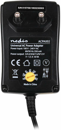 Nedis Universelles Netzadapter Einstellbare Spannung 12V 1.5A mit Leistung 18W mit Steckerset (ACPA002)