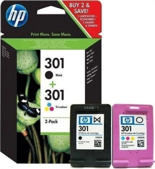 HP 301 Original Pack of 2 InkJet Printer Inks Multiple (Color) / Black (N9J72AE)