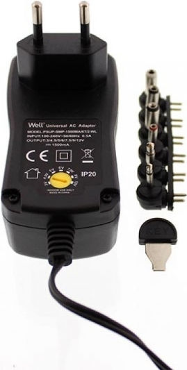 Well Universal Τροφοδοτικό Ρυθμιζόμενης Τάσης 3 έως 12V 2.25A με Ισχύ 27W με σετ βυσμάτων (45044)