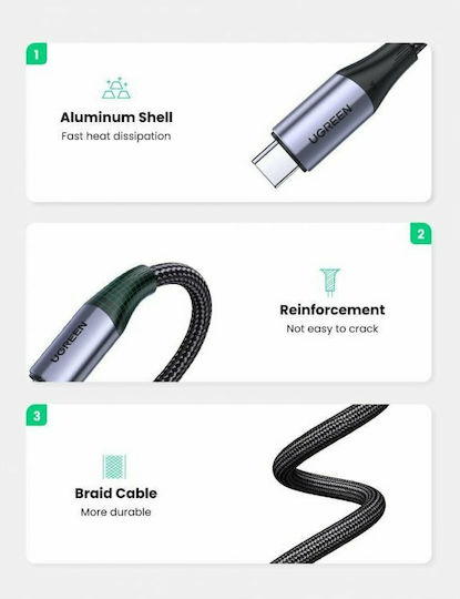 Ugreen Braided USB 3.2 Cable USB-C Male - USB-C 100W PD Black 1m 80150