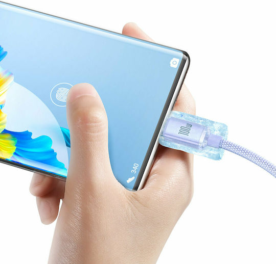 Baseus Crystal Shine Geflochtenes USB 2.0 Kabel USB-C männlich - USB-A 100W PD Lila 2m CAJY000505