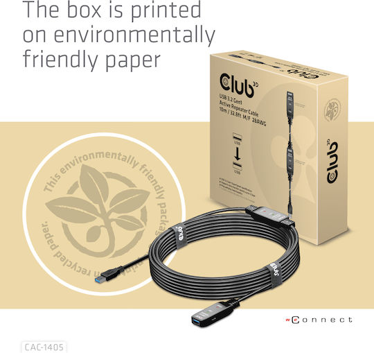 Club3D USB 3.1 Cable USB-A male - USB-A female Μαύρο 10m (CAC-1405)