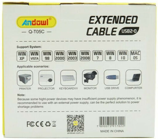 Andowl USB 2.0 Kabel USB-A-Stecker - USB-A-Buchse Schwarz 5m Q-T05C