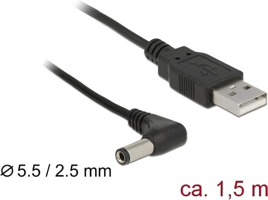 DeLock Cable USB-A male - DC 5.5x2.5mm Μαύρο 1.5m (85588)