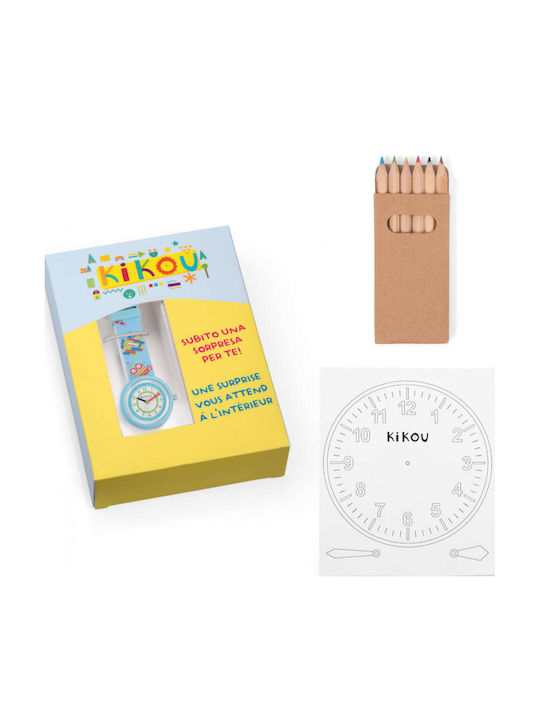Kikou Kinder-Analoguhr mit Kautschuk/Plastikarmband Hellblau