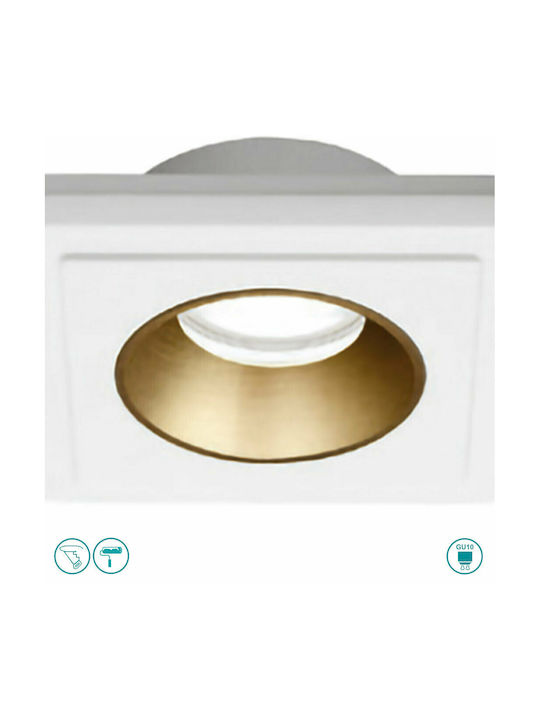 Gea Luce Hemera Square Plaster Recessed Spot with Socket GU10 Copper 12x12cm. 1pcs