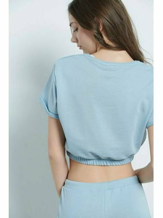 BodyTalk Damen Sportliches Crop Top Kurzärmelig Hellblau