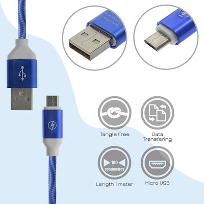 Împletit USB 2.0 spre micro USB Cablu Albastru 1m (1018.585) 1buc