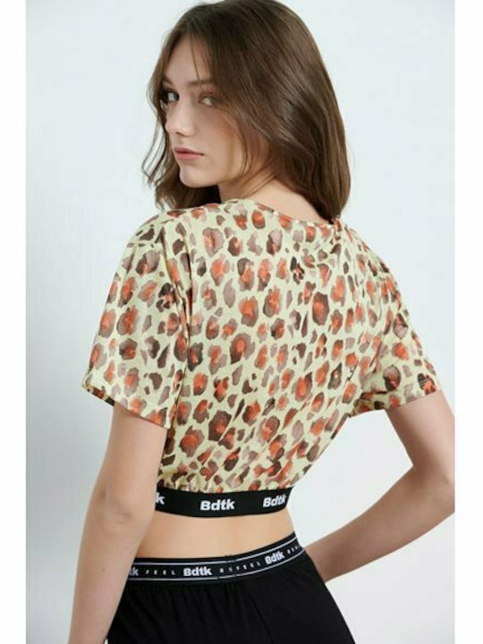 BodyTalk Crop Top Sportiv pentru Femei cu Mâneci Scurte Bej