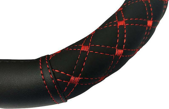Feral Car Steering Wheel Cover Elegant with Diameter 45cm made of Leatherette Black with Red Stitching