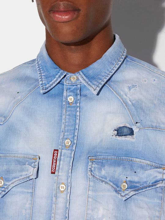 Langärmlig Jeans Hemd Hellblau
