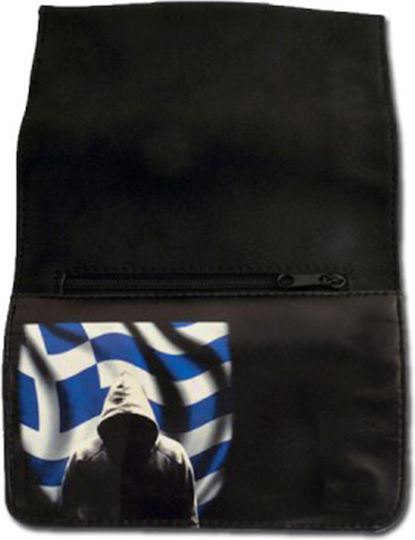 Cigar Accessories Greek Flag Καπνοθήκη από Δερματίνη Μαύρη με Μαγνητικό Κούμπωμα 13x8εκ.