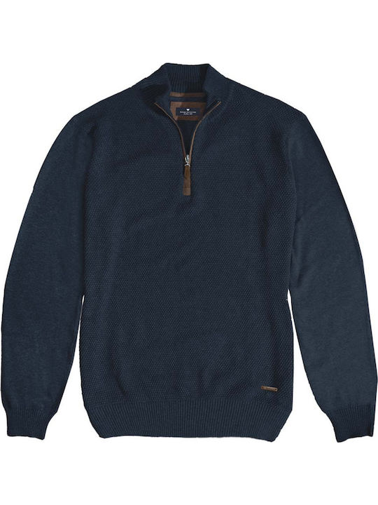 Double Men's Long Sleeve Sweater with Zipper Navy