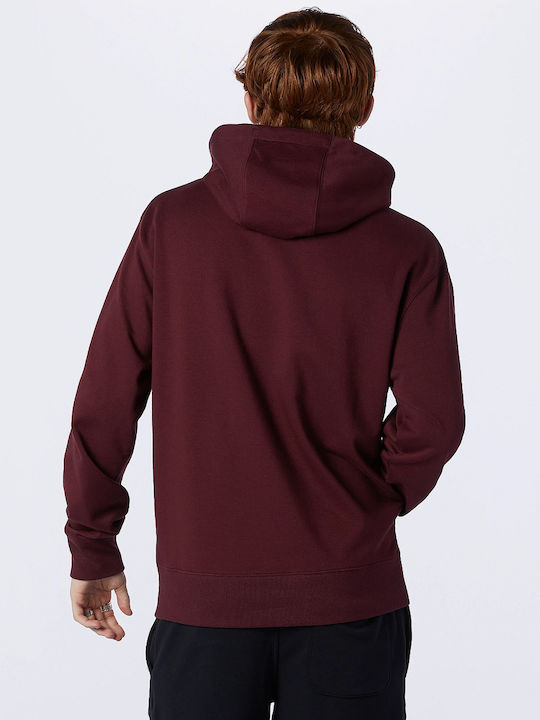 New Balance Essentials Embroidered Men's Sweatshirt with Hood and Pockets Burgundy