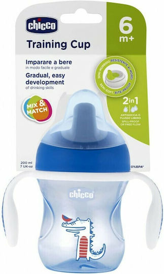 Chicco Training Cup Baby Sippy Cup Plastic with Handles Light Blue Crocodile for 6m+ 200ml