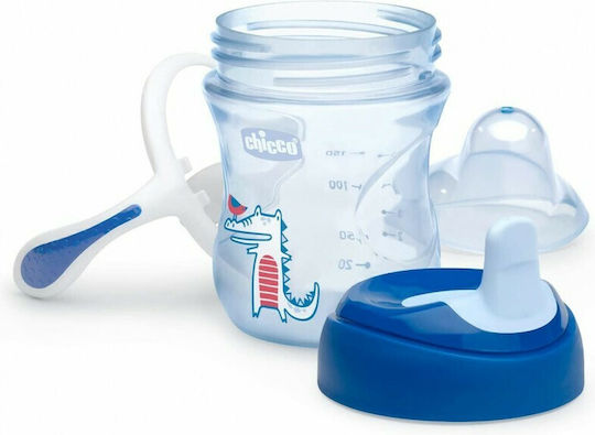 Chicco Training Cup Baby Sippy Cup Plastic with Handles Light Blue Crocodile for 6m+ 200ml