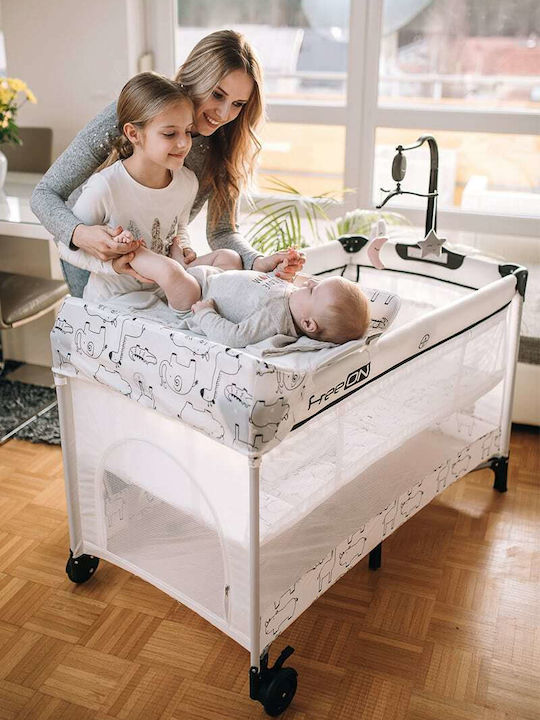 FreeOn Safari Playpen 2 Levels with Changing Table & Mattress White 125x65cm